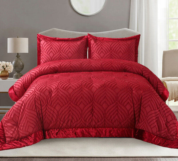 Luxury Embossed Quilted Bedspread Bed Throw &Dovet Cover Double King Bedding Set